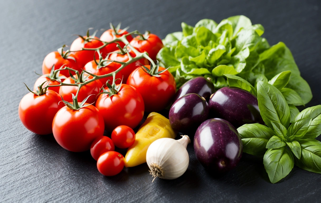 Ingredientes frescos y naturales representativos de una nutrición equilibrada